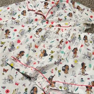 Disney White Pajama Set with Colorful Cartoon Characters